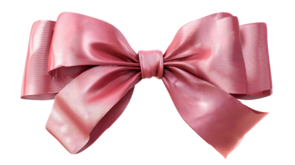 Pink Ribbed Fabric Bow on White Background, cut out transparent