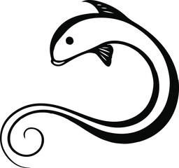 Minimal fish outline with flowing tail, one continuous line, stock illustration 2