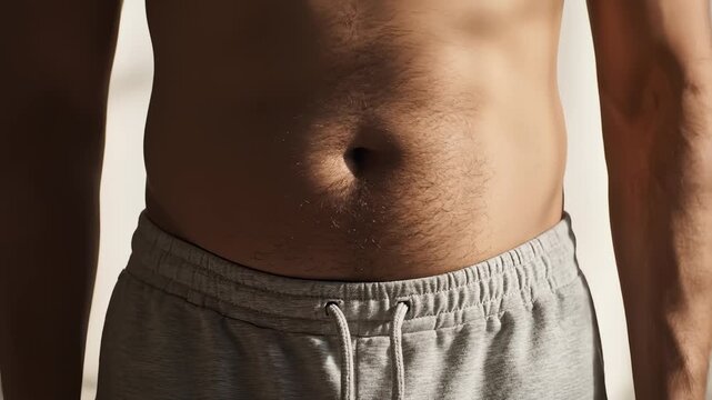 Close Up of Man's Belly Button Tummy and Waistline Body Anatomy