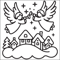 Christmas bold and easy black and white coloring pages for adults.
