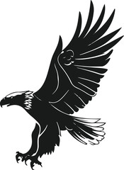 Obraz premium Flying eagle silhouette drawn in bold single line, white background