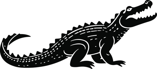 Hand-drawn crocodile silhouette in single bold line, minimalist vector style
