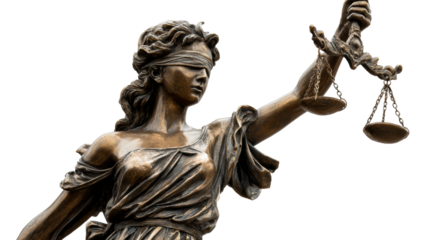 Bronze Statue of Lady Justice Holding Scales and Sword, cut out transparent