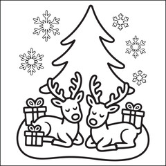 Christmas bold and easy black and white coloring pages for adults.
