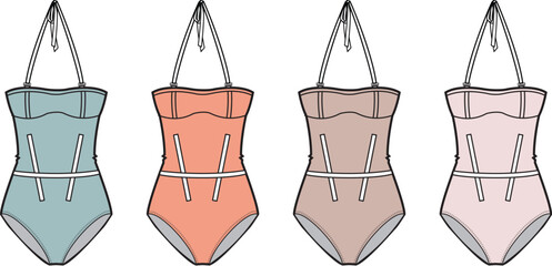 Elegant Halter One-Piece Swimsuits Fashionable Beachwear Collection