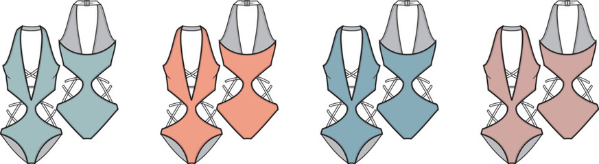 Swimsuit Designs A Collection of Stylish One-Piece Swimsuits in Various Colors and Styles