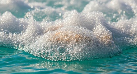 Close up of a frothy ocean wave breaking with turquoise water