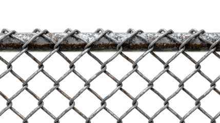 Weathered chain link fence with rust and texture, cut out transparent