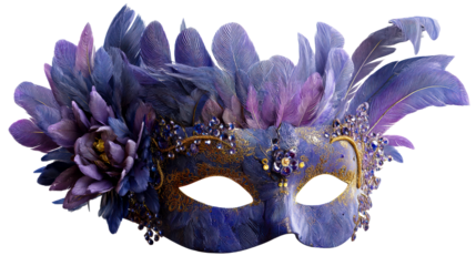 Ornate Masquerade Mask with Feathers and Jewels, cut out transparent