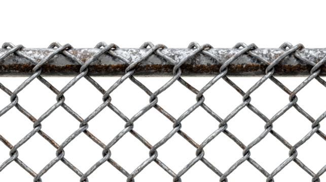 Weathered chain link fence with rust and texture, cut out transparent