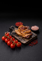 Grilled boneless chicken legs baked on the barbecue for lunch. Grilled chicken as a background