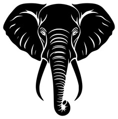 elephant on a transparent background, black, elephant, head, silhouette, trunk, tusk 