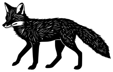 fox on a transparent background, black, drawing, fox, silhouette, stand, wolf 