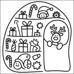 Christmas bold and easy black and white coloring pages for adults.