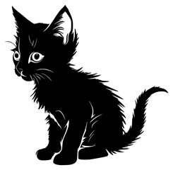 kitten on a transparent background, black, cat, cute, drawing, kitten, little, silhouette, sit, small 