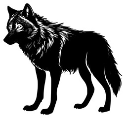 wolf on a transparent background, black, drawing, silhouette, stand, wild, wolf 