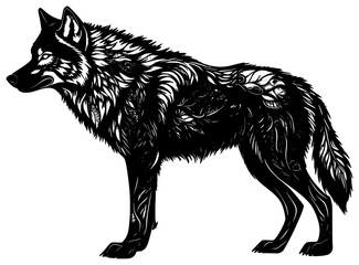 wolf on a transparent background, black, drawing, moon, stand, tattoo, wolf 