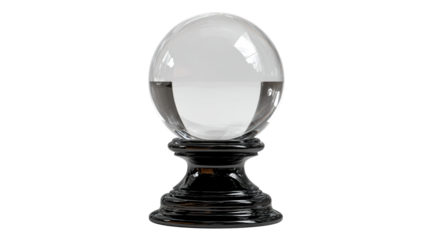Crystal Orb filled with liquid on a black ornate stand, cut out transparent