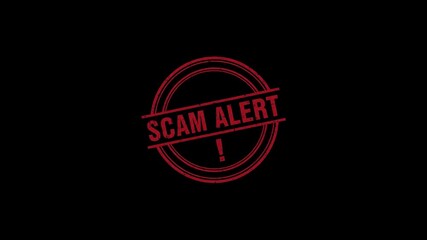 Urgent scam alert animation with red stamp effect for dynamic security awareness campaigns online now
