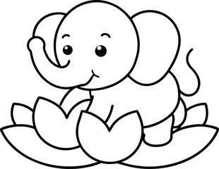 Cute Baby Elephant Playing In Lotus Pond Illustration On Transparent Background