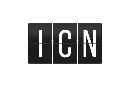 ICN Airport Code on Split Flap Display Representing Incheon International Airport, Travel and Aviation Concept