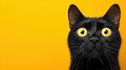 black cat face wide yellow eyes