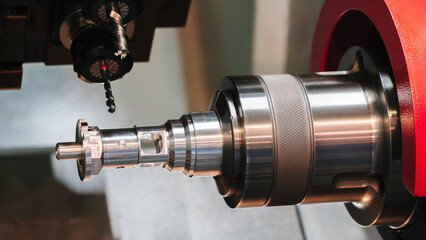 Modern programmable metalworking CNC multifunctional milling drilling grinding tool automatic machine, industrial concept background