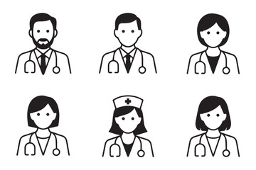 medical staff icon set simplified monochrome doctor nurse vector ai eps png jpeg for healthcare ui