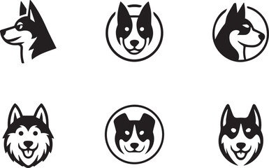monochrome husky and dog face logo pack emblems vector icons for pet shop branding ai eps png jpeg