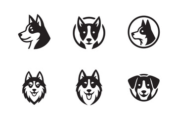 stylized dog head logo emblems husky-focused black and white vector illustrations for branding ai eps jpeg png