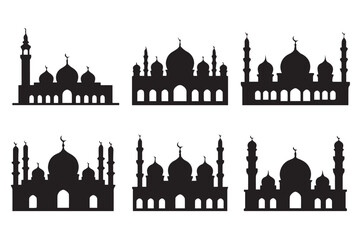collection of mosque silhouettes islamic architecture vector domes minarets cultural skyline icons for design