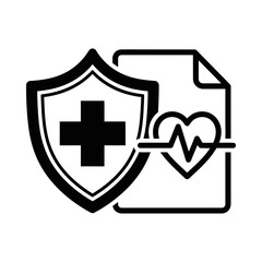 Fototapeta premium Medical insurance document with shield and heart silhouette vector illustration