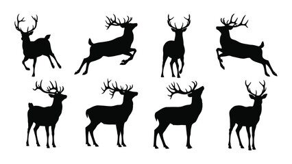 Majestic deer silhouettes collection elegant wildlife forest creatures art silhouette © BIPUL