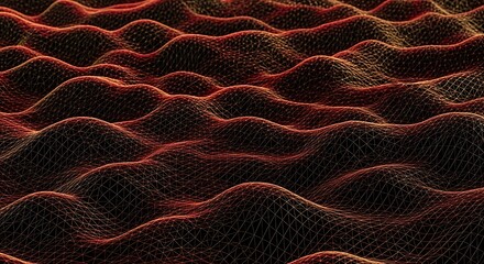 Red and orange wireframe landscape with glowing lines