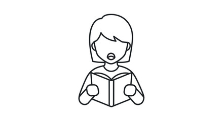 Line Art Illustration of a Woman Reading an Open Book.
