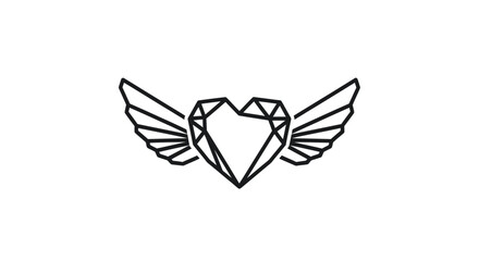 Geometric Diamond Heart with Stylized Wings Emblem.