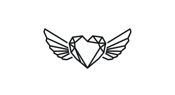 Geometric Diamond Heart with Stylized Wings Emblem.