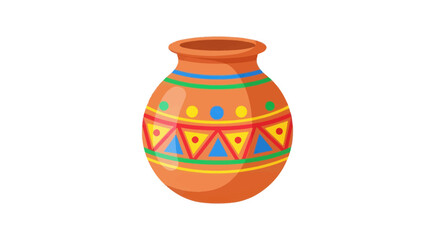 Colorful Terracotta Pot with Geometric Patterns and Decorative Bands.