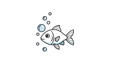 Cartoon Fish with Bubbles: Simple Line Art Illustration.