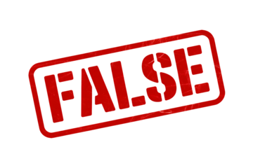 Red 'FALSE' stamp graphic conveys denial, error, or rejection