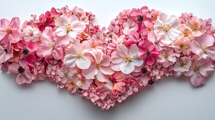 Romantic pink flower heart arrangement for valentine decoration high resolution image