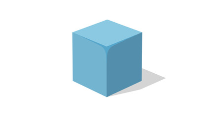 Isometric light blue cube with a shadow a simple 3D geometric shape.
