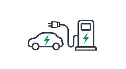Electric Car Charging Station Icon with Green Lightning Bolt Symbol.