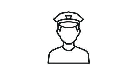 Simple Line Drawing of a Police Officer in Uniform.