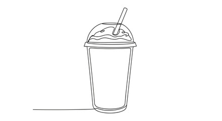 Single line illustration of a beverage cup with straw and cream  