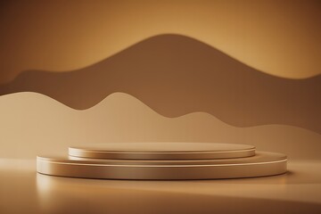 Minimalist Two Tiered Podium With Subtle Wave Background In Warm Tones display stage