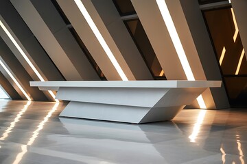 Modern White Geometric Table With Angled Panels And Reflective Floor furniture