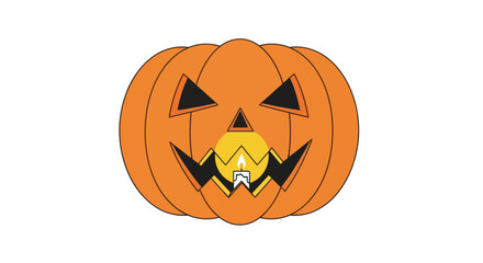 Spooky Orange Jack-o-lantern with Glowing Candle Flame.