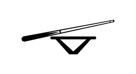Black silhouette of a pool cue resting on a triangular cue rest snooker equipment.
