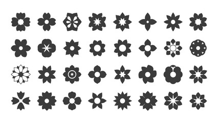 Collection of 35 unique black floral geometric decorative elements for design projects silhouette